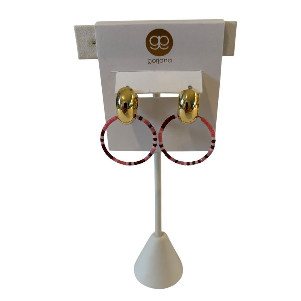 Gorjana Gold and Pink Beaded Hoop Earrings. Very Pretty & Delicate Looking.